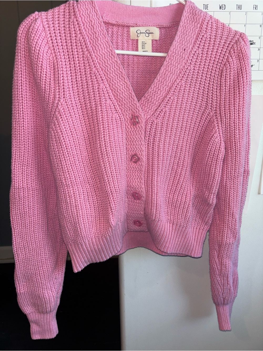 Jessica Simpson Pastel Pink Chunky V‑Neck Button Cardigan